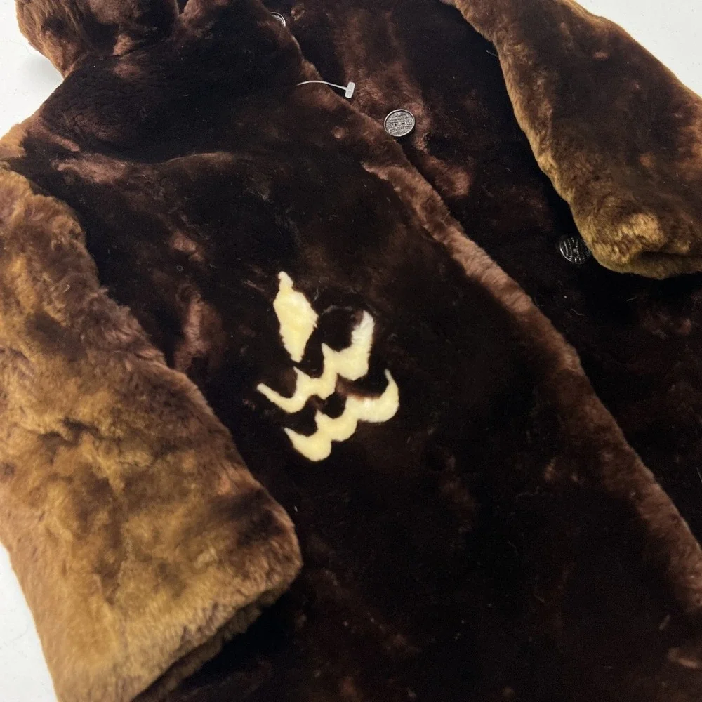Vintage Soviet Faux Fur Coat Kids 28 Brown 1973 USSR Plush Flame Detail Jacket